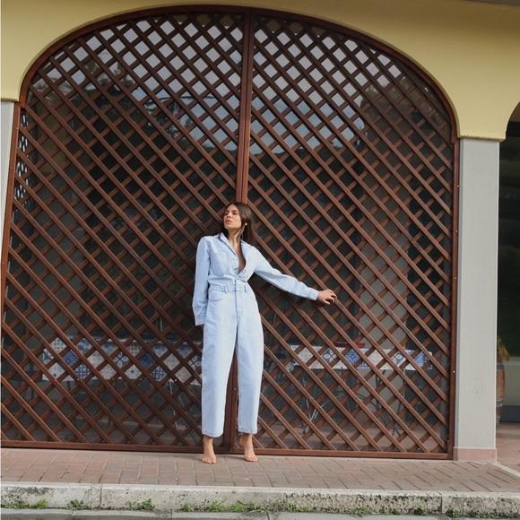 Zara jumpsuit romper onesie denim jeans light blue - Picture 6 of 10